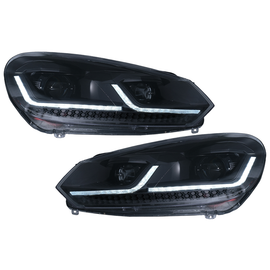 LED Headlights suitable for VW Golf 6 (2008-2013) with Facelift G7.5 Look Black Flowing Dynamic Sequential Turning Lights LHD