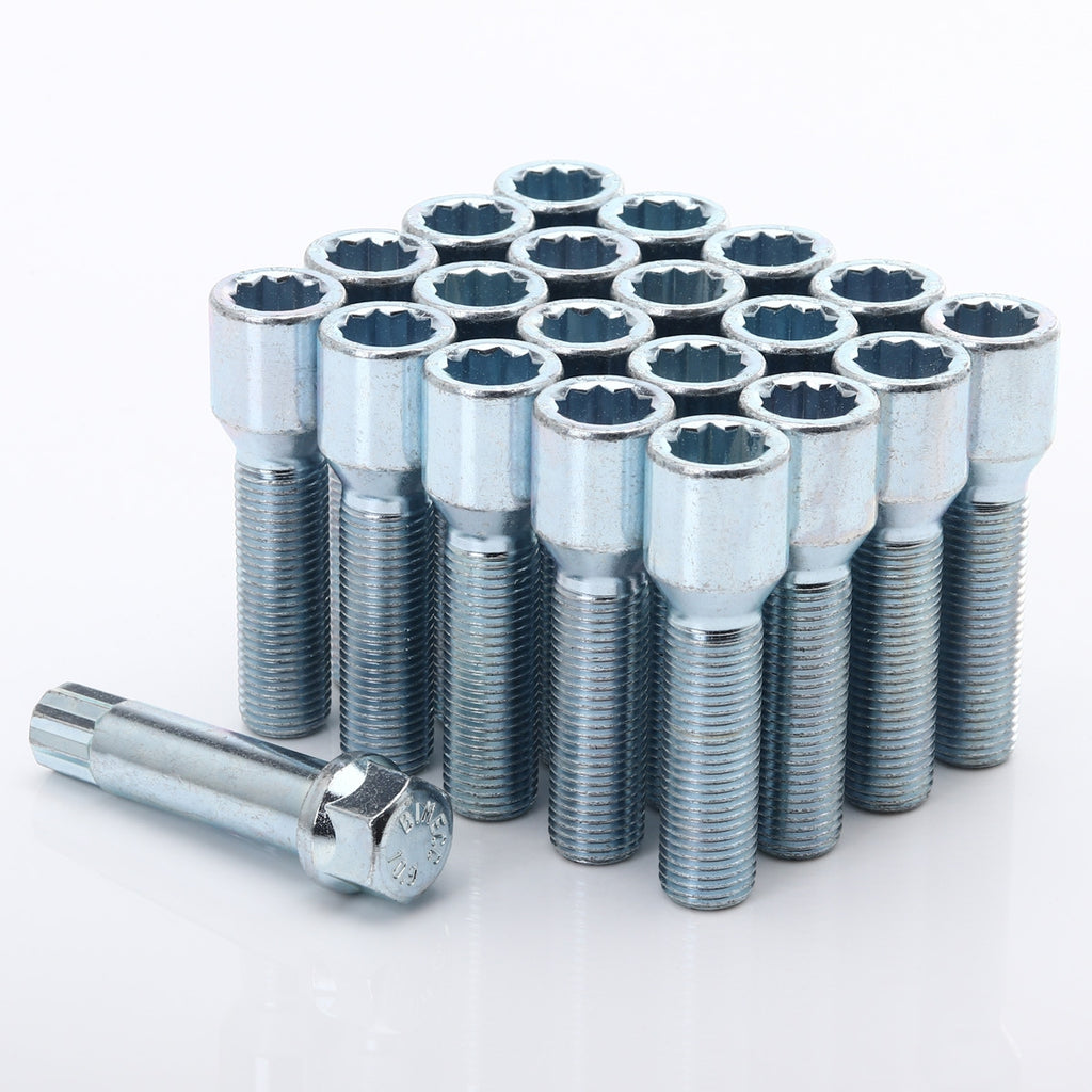 Set of 10 SILVER star bolts 40mm 12x1,25 + Key