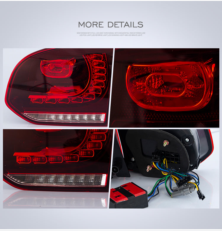 FULL LED Taillights suitable for VW Golf 6 VI (2008-2013) R20 Design Dynamic Sequential Turning Light Cherry Red