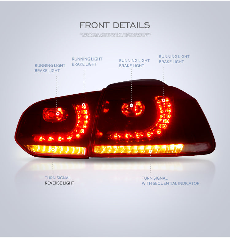 FULL LED Taillights suitable for VW Golf 6 VI (2008-2013) R20 Design Dynamic Sequential Turning Light Cherry Red