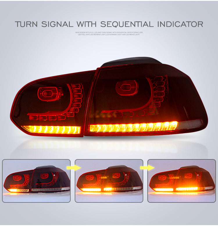 FULL LED Taillights suitable for VW Golf 6 VI (2008-2013) R20 Design Dynamic Sequential Turning Light Cherry Red