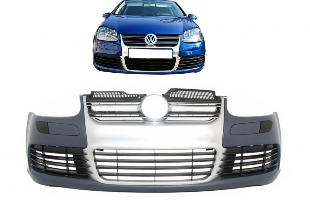 Front Bumper suitable for VW Golf V 5 (2003-2007) Jetta (2005-2010) R32 Look Brushed Aluminium Look Grille