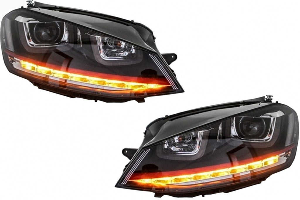 Headlights 3D LED DRL suitable for VW Golf 7 VII (2012-2017) RED R20 GTI Look LED Flowing Turning Lights