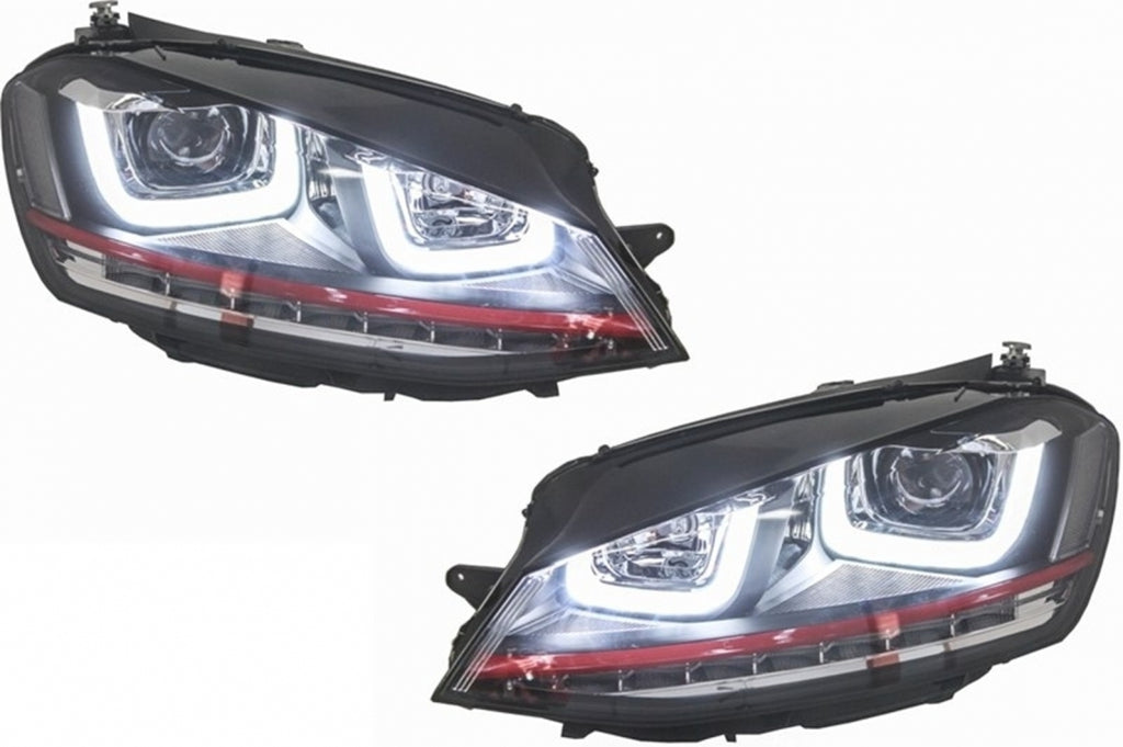 Headlights 3D LED DRL suitable for VW Golf 7 VII (2012-2017) RED R20 GTI Look LED Flowing Turning Lights