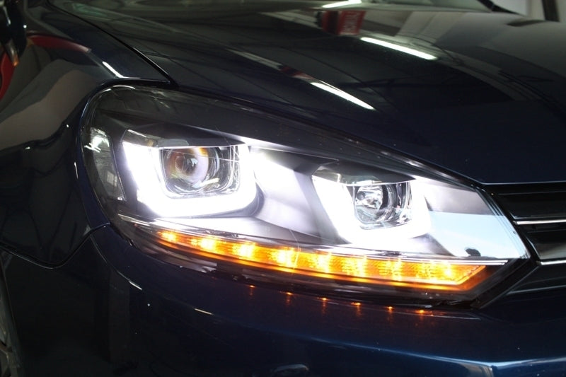 Headlights suitable for VW Golf 6 VI (2008-2013) Golf 7 3D LED DRL U-Design LED Flowing Turning Light Chrome