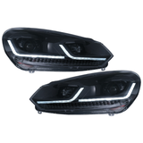 LED Headlights suitable for VW Golf 6 (2008-2013) with Facelift G7.5 Look Black Flowing Dynamic Sequential Turning Lights LHD