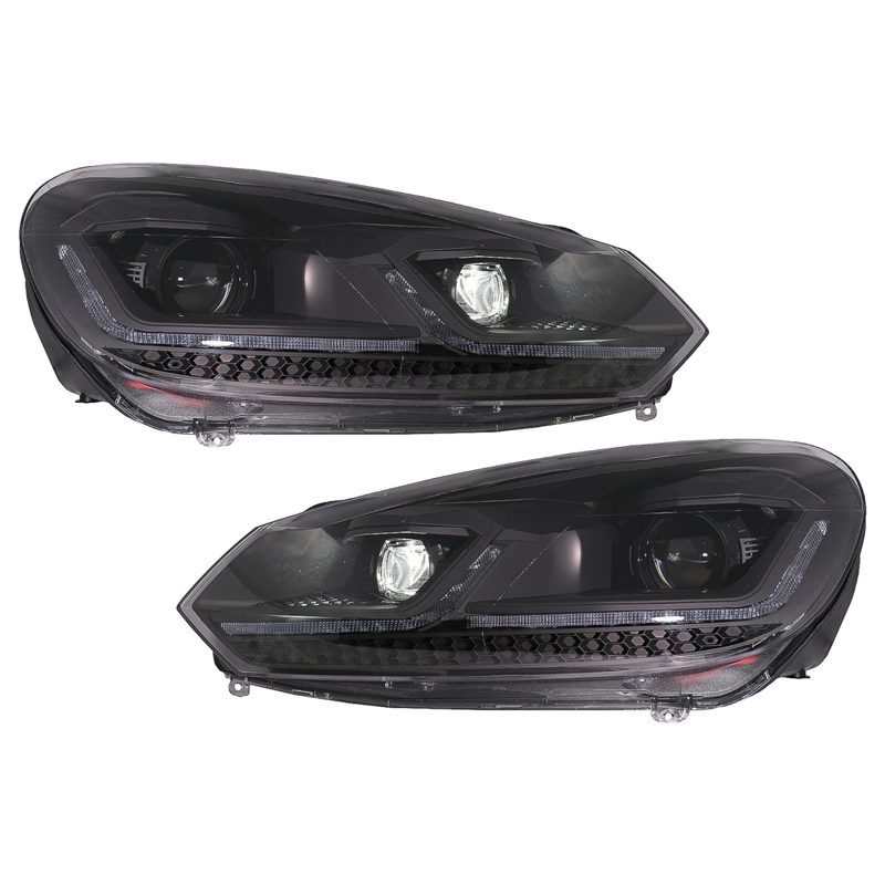 LED Headlights suitable for VW Golf 6 (2008-2013) with Facelift G7.5 Look Black Flowing Dynamic Sequential Turning Lights LHD