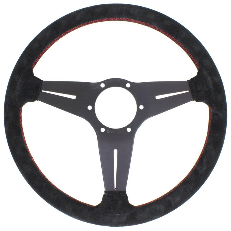 Nardi Deep Corn Steering Wheel, Suede, Black Spokes, Red Stitching, 80 mm Dish, Ø35 cm