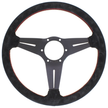 Carica l&#39;immagine nel visualizzatore di Gallery, Nardi Deep Corn Steering Wheel, Suede, Black Spokes, Red Stitching, 80 mm Dish, Ø35 cm