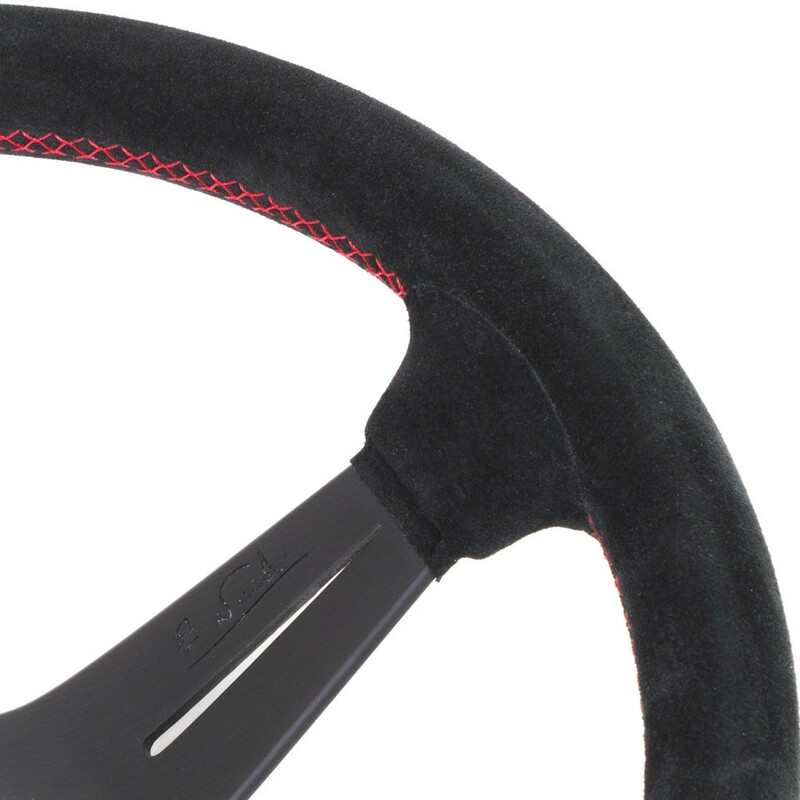 Nardi Deep Corn Steering Wheel, Suede, Black Spokes, Red Stitching, 80 mm Dish, Ø35 cm