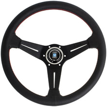 Carica l&#39;immagine nel visualizzatore di Gallery, Nardi Deep Corn Steering Wheel, Black Perforated Leather, Black Spokes, Red Stitching, 80 mm Dish, Ø35 cm