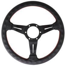 Carica l&#39;immagine nel visualizzatore di Gallery, Nardi Deep Corn Steering Wheel, Black Perforated Leather, Black Spokes, Red Stitching, 53 mm Dish, Ø33 cm