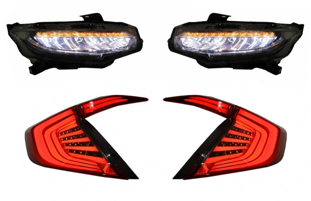 Assembly Headlights and Taillights suitable for HONDA Civic MK10 (FC/FK) 2016+Limousine Full LED Sequential Dynamic Turning Lights Red/Smoke