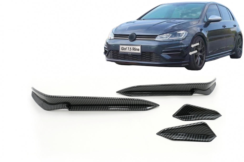 Front Bumper Side Fins Flaps suitable for VW Golf 7.5 5G R Hatchback (2017-2020) Carbon Look