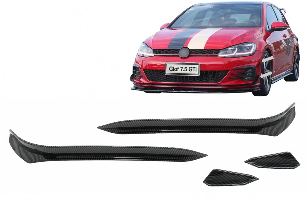 Front Bumper Side Fins Flaps suitable for VW Golf 7.5 GTI 5G Hatchback (2017-2020) Carbon Look