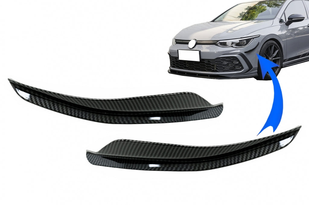 Front Bumper Side Fins Flaps suitable for VW Golf 8 Mk8 MQB GTI R-Line (2020-Up) Carbon Look