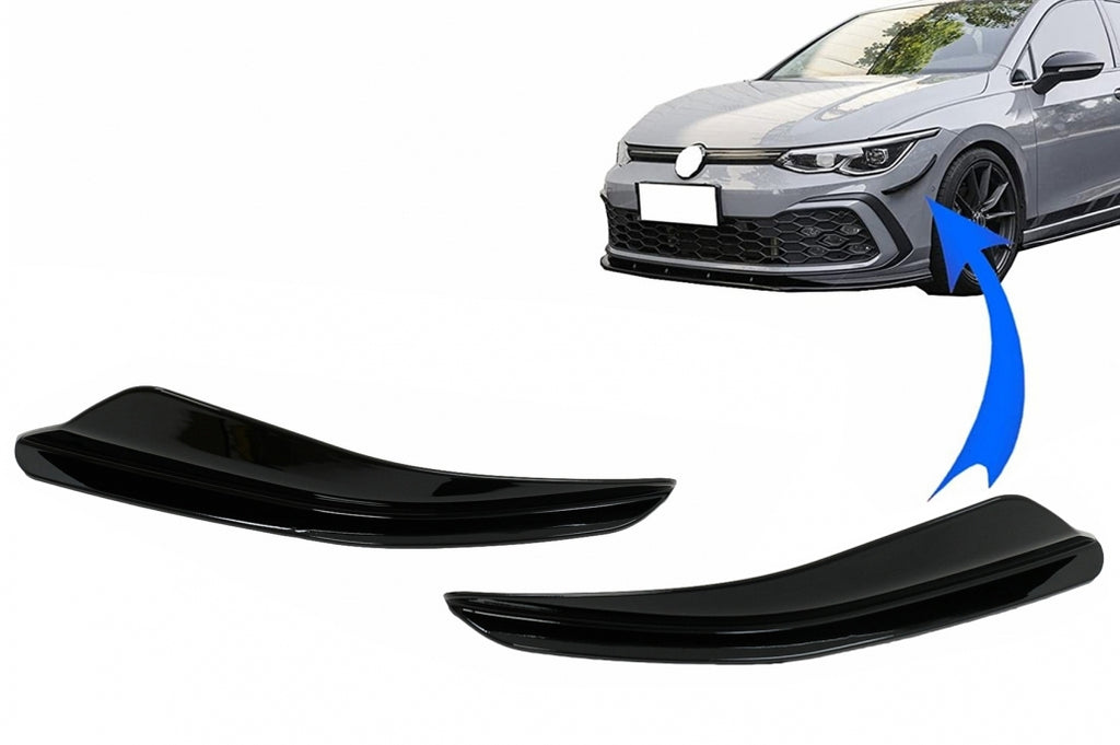 Front Bumper Side Fins Flaps suitable for VW Golf 8 Mk8 MQB GTI / R-Line (2020-Up) Piano Black