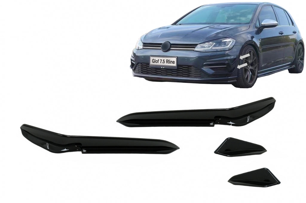 Front Bumper Side Fins Flaps suitable for VW Golf 7.5 5G R Hatchback (2017-2020) Piano Black