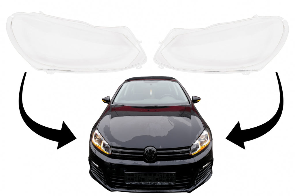 Headlights Lens Glasses suitable for VW Golf 6 VI Mk6 (2008-2014) Clear Glass Optics