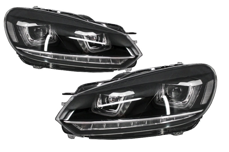 Headlights suitable for VW Golf 6 VI (2008-2013) Golf 7 3D LED DRL U-Design LED Flowing Turning Light Chrome