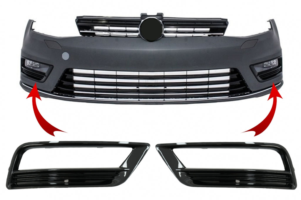 Side Grilles Front Bumper suitable for VW Golf VII 7 (2013-2017) R-Line Design Piano Black